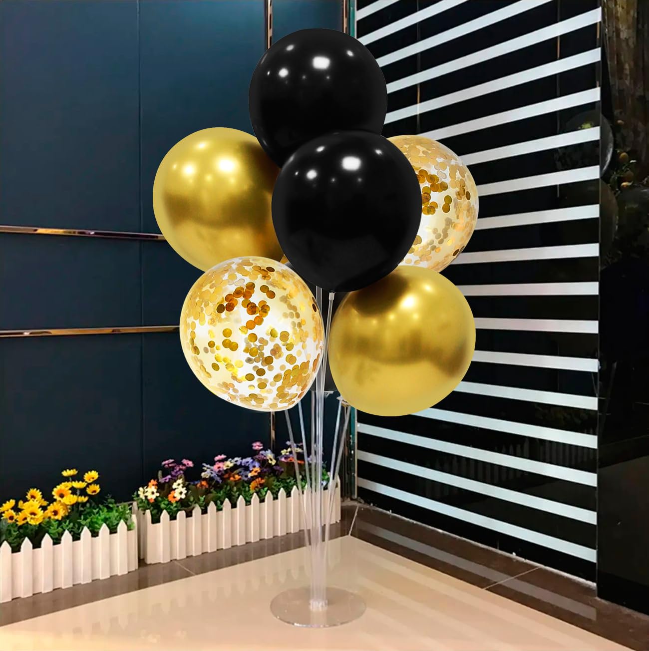 ZJDHPTY Black and Gold Balloon Stand Centerpiece Table Decorations Black and Gold Party Decorations for Birthday Wedding Retirement Anniversary Father's Day New Year Graduation 2024(Black gold set5)