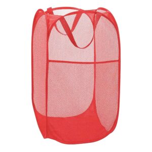 1 pc red portable popup laundry hamper, foldable pop-up mesh hamper dirty clothes basket with carry handles for collapsible clothes baskets for dorm, bathroom & travel - small