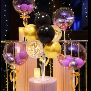 ZJDHPTY Black and Gold Balloon Stand Centerpiece Table Decorations Black and Gold Party Decorations for Birthday Wedding Retirement Anniversary Father's Day New Year Graduation 2024(Black gold set5)