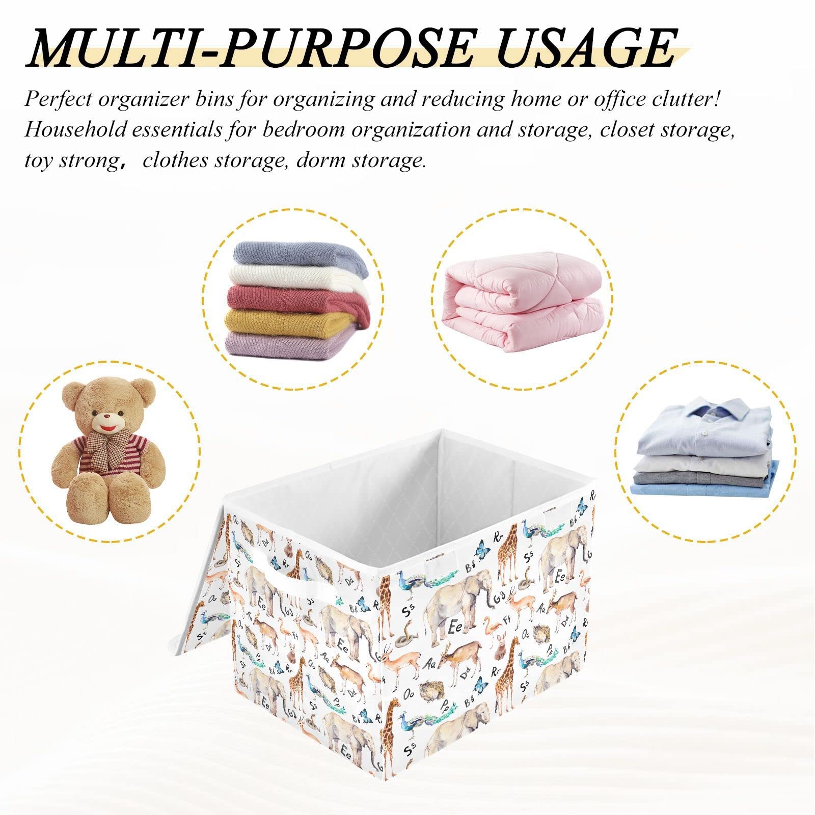 susiyo Zoo Animals Alphabet Letters Storage Bin Collapsible Fabric Storage Basket with Lid