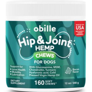 obille hip & joint hemp for dogs 160 chews 12oz – joint supplement for dogs, stimulates bone growth, restores cartilage, may helps reduce stiffness & pain levels