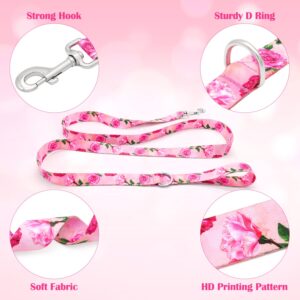 Pink Dog Leash Floral Cute Girl Dog Leash for Puppy,Small Breed Dogs 4 ft/Foot Dog Leash Hot Pink Dog Collar Harness and Leash Set