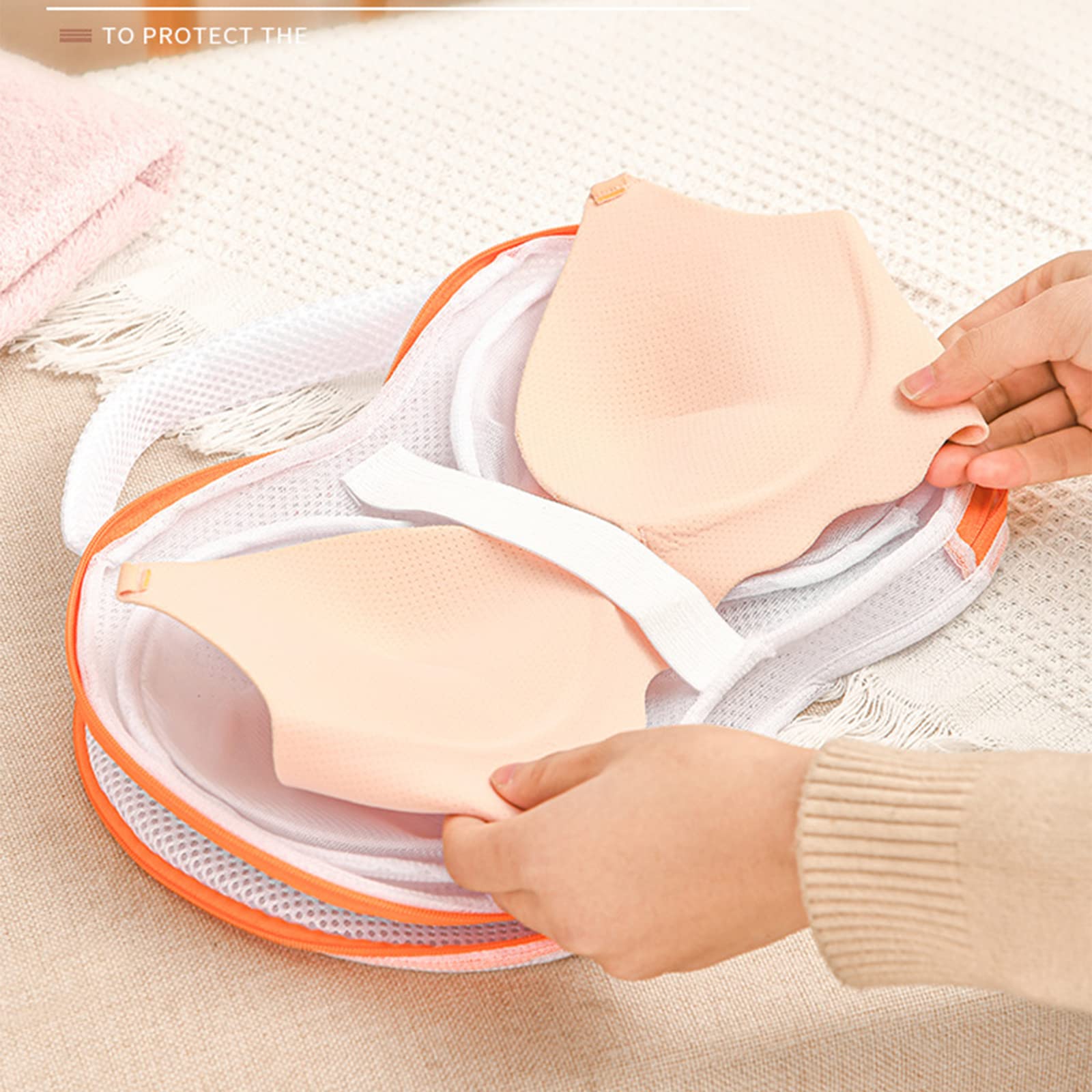 MISNODE Lingerie Bag Polyester Laundry Bra Meshs Bags 13x10 inch 3D Cup Shape Design Mesh Laundry Bag Built In 3D Cartilage Support Bra Laundry Bags for Washing Machines (Orange 2pcs)