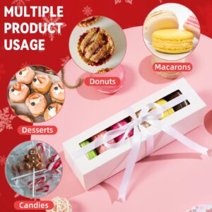 HAPPY POTATO 25 Pack Macaron Boxes for 6, 7.2×1.9×1.9 Inches, Macaron Packaging Boxes, Black Macaron Boxes with Clear Window, Macaron Container Packaging Boxes with Ribbon