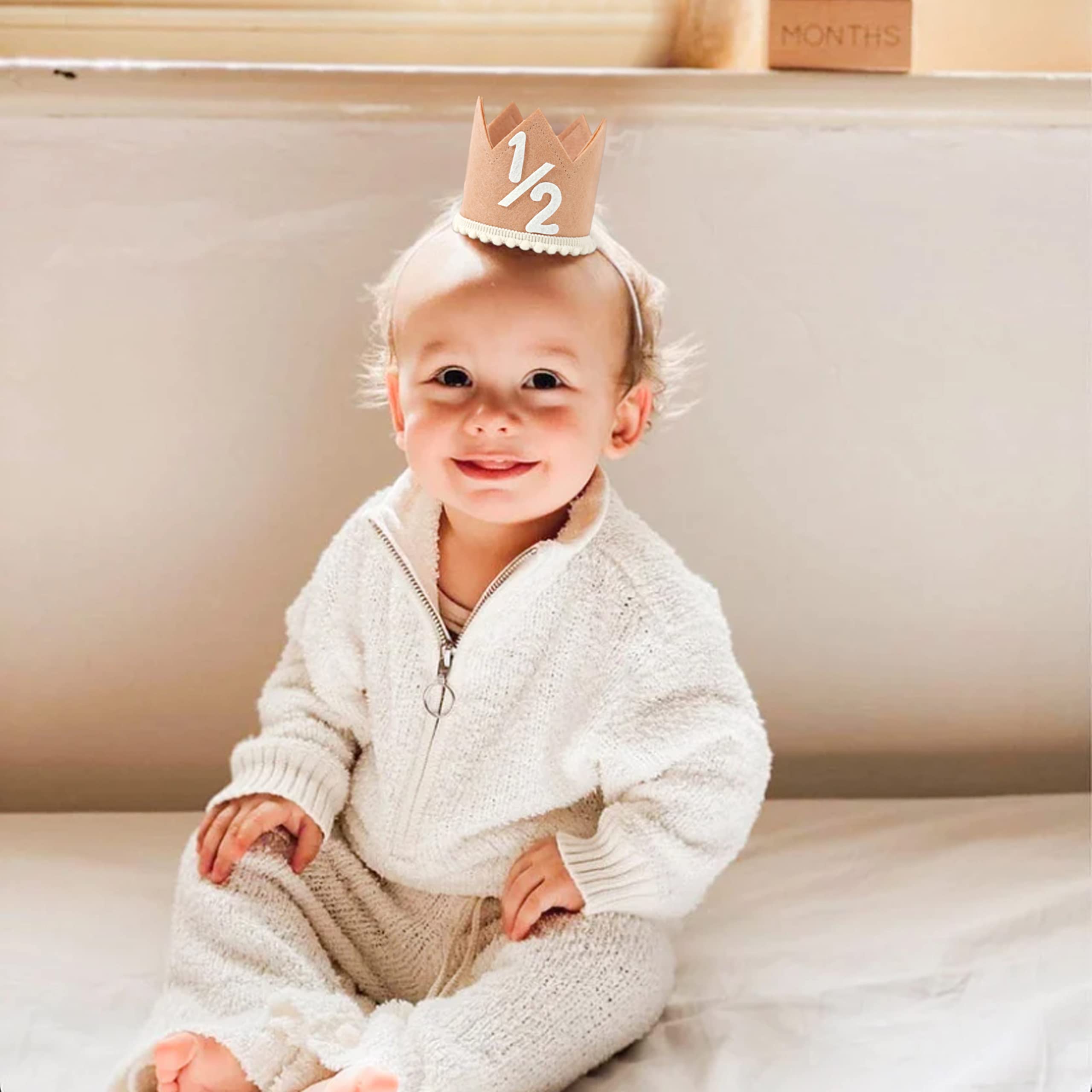 Half Birthday Crown - Brown Crown for Baby's Six Months Birthday Party, Girls/Boys Party Decorations