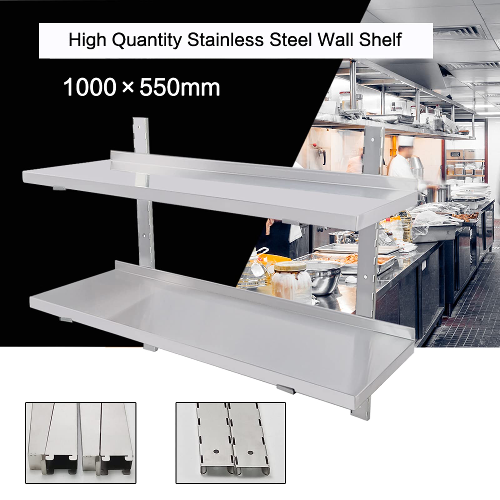 DULNICE Stainless Steel Shelf 39.4" x 12.6" Commercial Wall Mounted Floating Shelving with Brackets, Adjustable Heavy Duty Microwave Metal Shelves Rack for Restaurant Kitchen Home Hotel Bar Garage