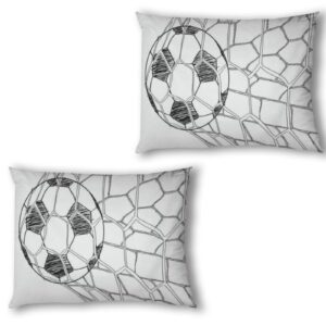 Yaofuren Soccer Theme 3 Pieces Duvet Covers Full Size，Bedding Soccer Ball in Net Print Duvet Cover，Decorative 3 Piece Bedding Set with 2 Pillow Shams for All Season （White，Full）