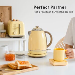 BUYDEEM K640 Stainless Steel Electric Tea Kettle with Auto Shut-Off and Boil Dry Protection, 1.7 Liter Cordless Hot Water Boiler with Swivel Base, 1440W, Mellow Yellow