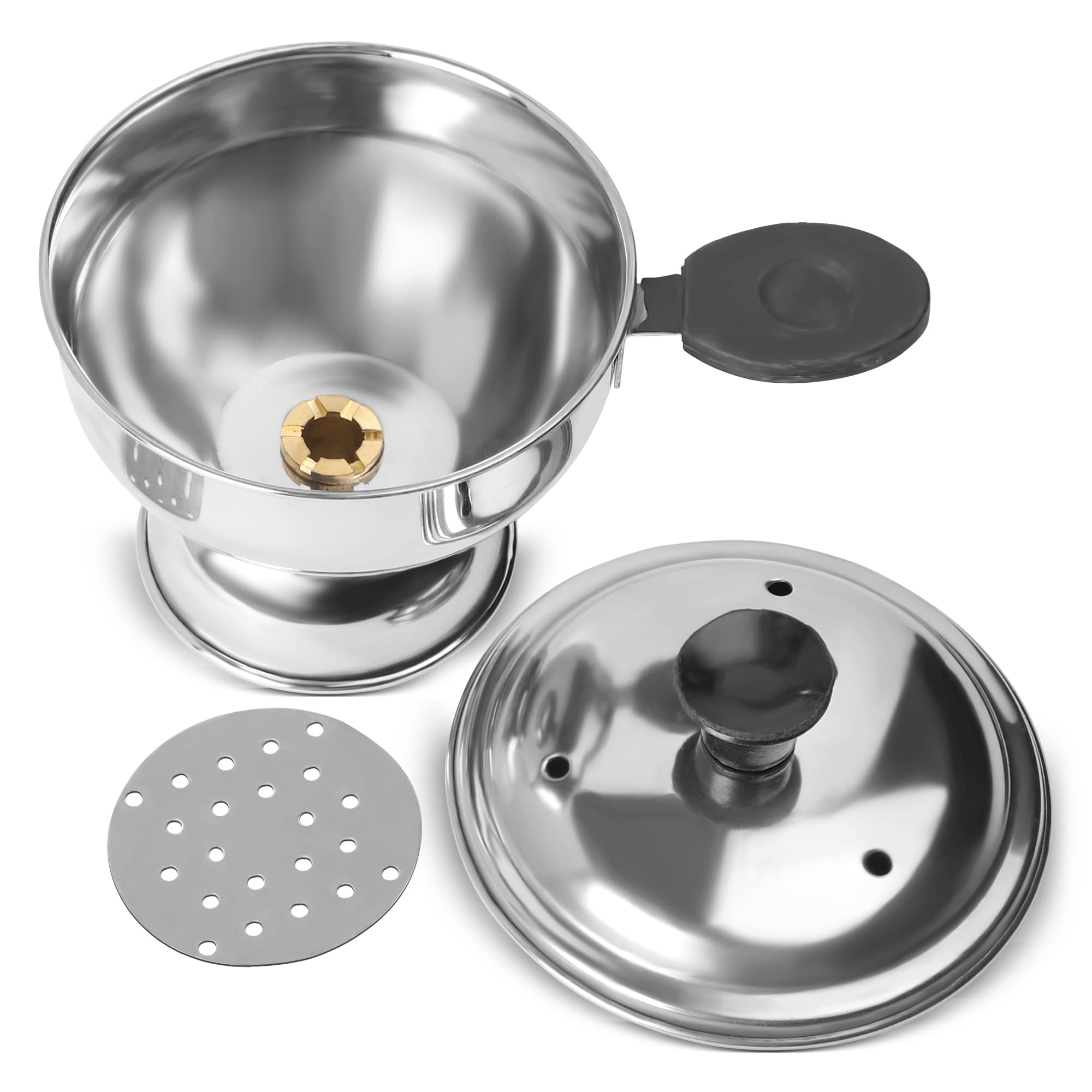 KSJONE Puttu Maker Stainless Steel, Stainless Steel Chiratta Puttu Maker, Chiratta Maker with Handle Use with Pressure Cooker Puttu Kutti Puttu Steamer Puttu Cooker Silver