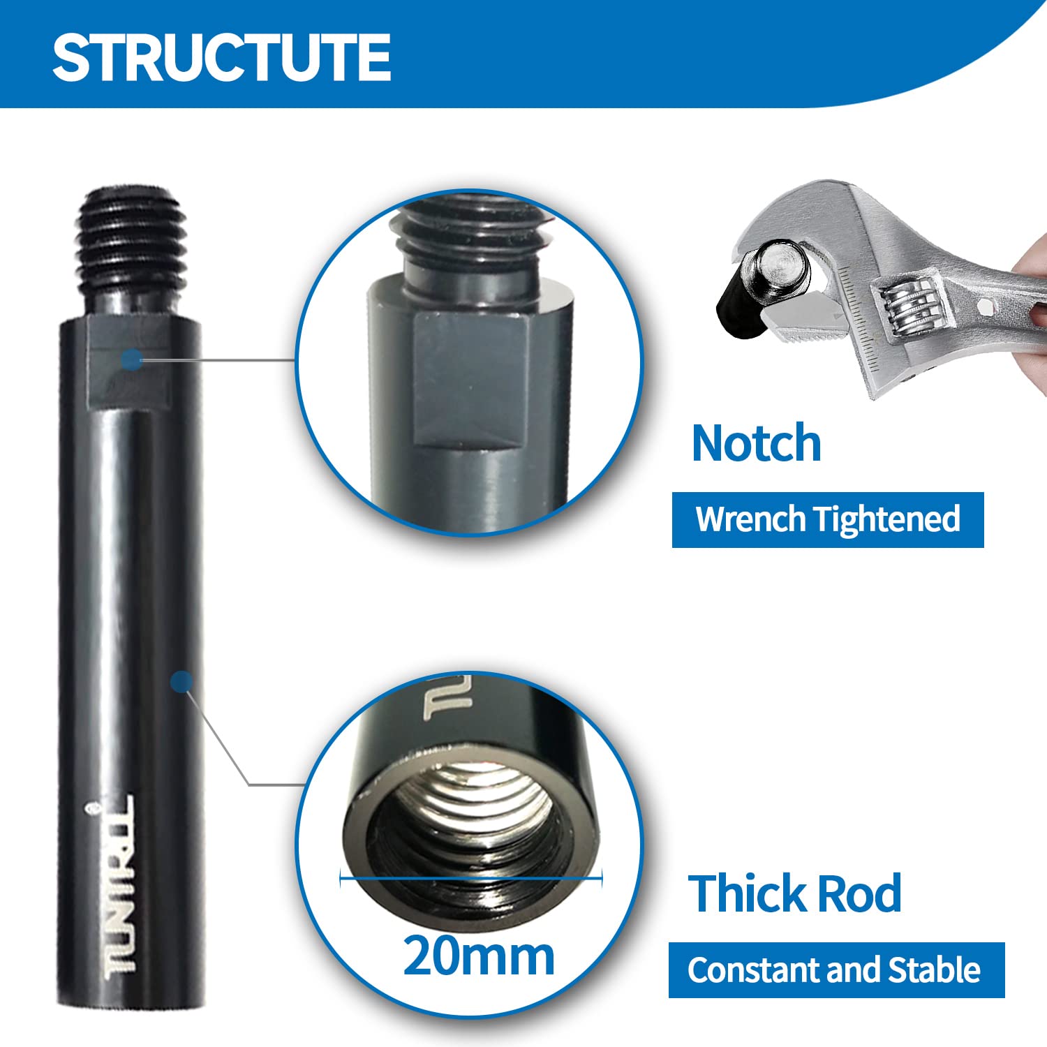 TUNTROL 5/8"-11 Thread Rotary Extension Shaft Set, 5" & 3" & 3" Aluminum Connecting Rod Extender for Car Polisher, Angle Grinder, Backing Plate