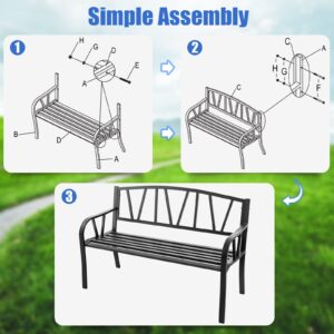 Giantex Garden Bench for Outside 50 Inch - Outdoor Bench with Metal Frame, Patio Metal Bench with Backrest, Armrests and Slatted Seat for Park, Porch, Backyard, 660 lbs Max Load, Black