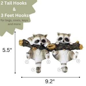 AMAJY Whimsical Raccoon Wall Hooks - Rustic Resin Log Cabin Hanger for Coats, Hats, Backpacks, Keys, Towels, and More - Functional Wall-Mount Storage for Entryways, Bedrooms, Bathrooms, or Kitchens