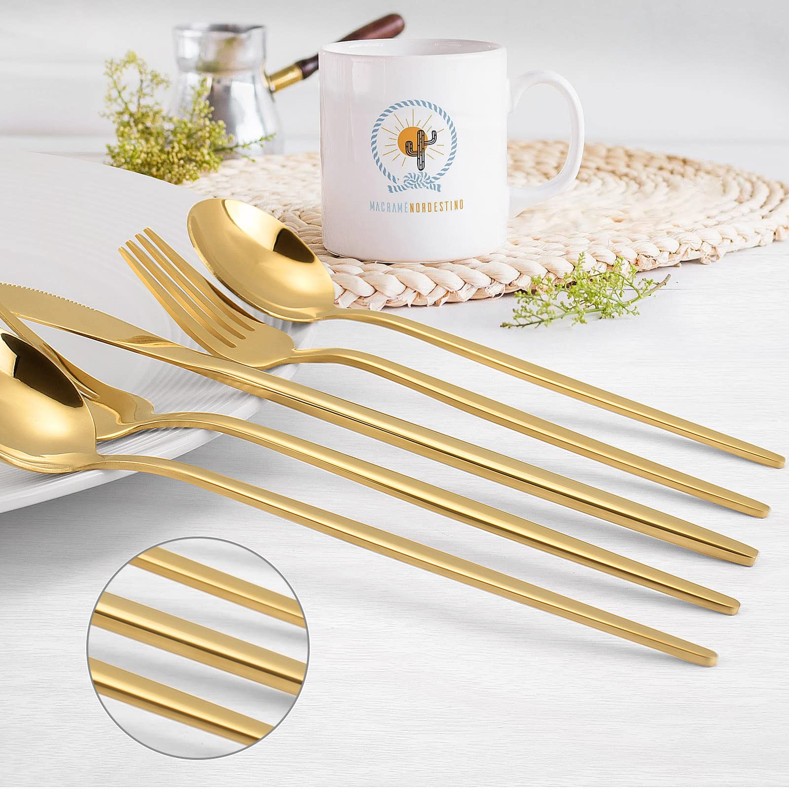 Gold Silverware Set, KassKa 20 Pieces Flatware Cutlery Set, Stainless Steel Utensils Set Spoon Fork Knives Set for Home Restaurant and Kitchen, Mirror Polished Finished, Service for 4