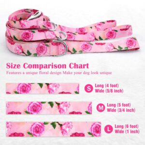 Pink Dog Leash Floral Cute Girl Dog Leash for Puppy,Small Breed Dogs 4 ft/Foot Dog Leash Hot Pink Dog Collar Harness and Leash Set