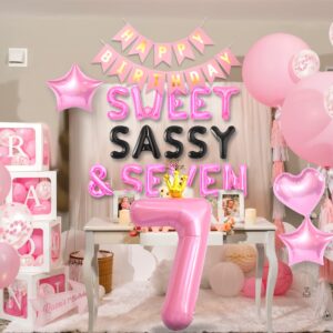 42 PCS Sweet Sassy & Seven Birthday Decoration Sweet Seven Birthday Balloons 7 Years Old Birthday Decoration Girls 7th Birthday Decoration