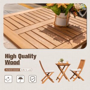 Devoko Outdoor 3 Piece Folding Patio Bistro Set Acacia Wood Bistro Table and Chairs Set of 2 for Garden Poolside Backyard Balcony Porch Deck