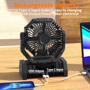 Portable Camping Fan Rechargeable with LED Lantern, 20000mAh Battery Powered Travel Fan with 1-8 Hour Timing Function, 270° Head Rotation, 4 Speeds Settings for Tents, Office, Desk, Camp and Fishing