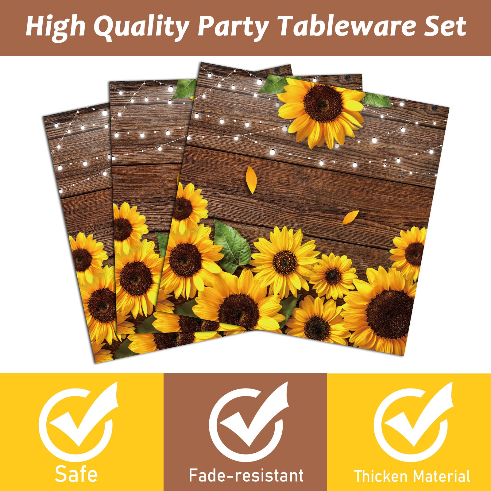 50 Guests Sunflower Bridal Birthday Party Supplies Set Summer Sunflower Plates Napkins Party Supplies Sunflower Decoration Sunflower Bridal Party Tableware for Men Women Boy Girl Sunflower 200 PCS