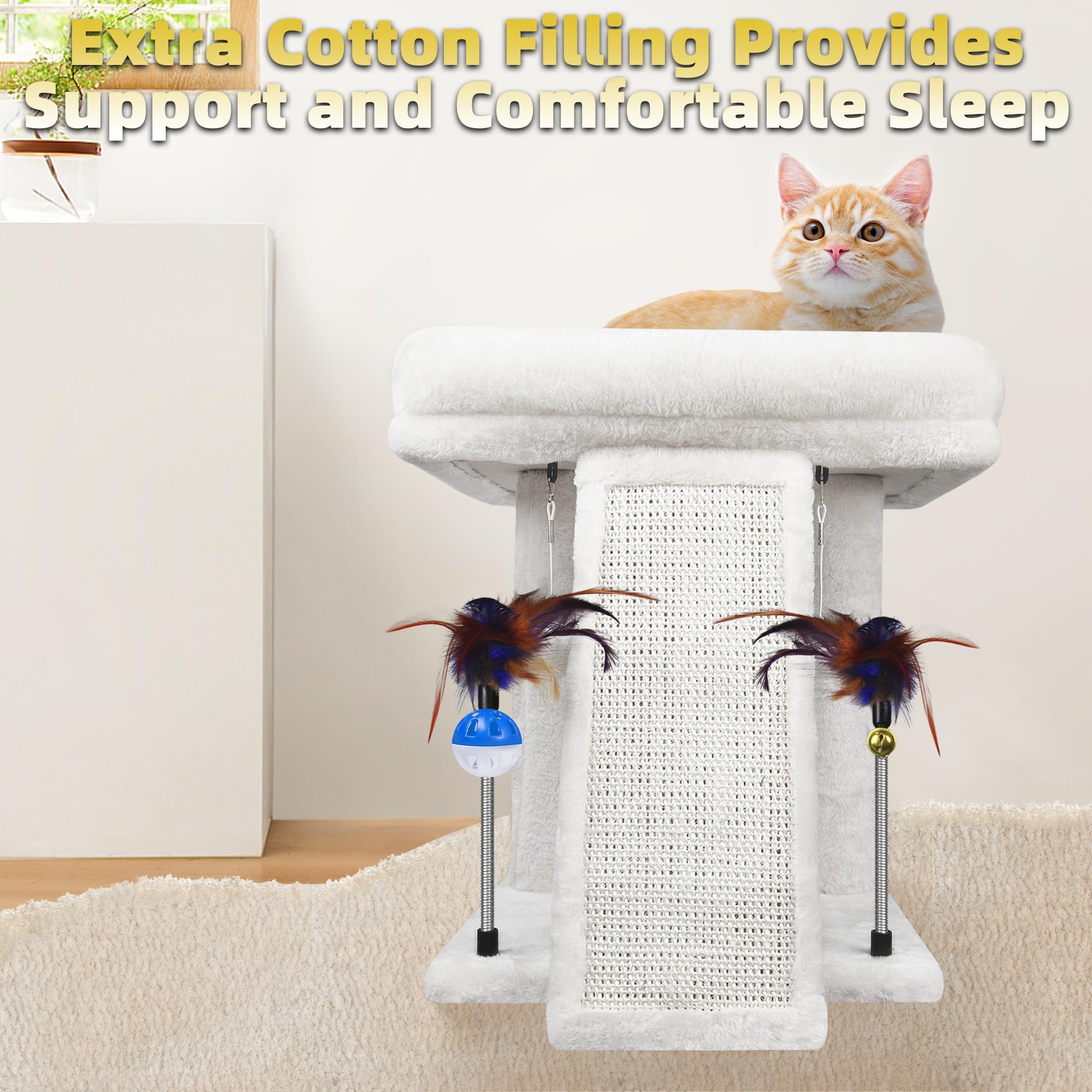 TWDEPART Cat Tree Cat Tower with Cat Scratching Post for Indoor Cats,Activity Centre Climbing Tree Cat Furniture with Playful Toy Balls,Beige