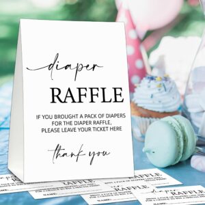 Baby Shower Game Card Set, Diaper Raffle Tickets and Sign, Modern Black and White 1 Sign and 50 Cards, Minimalist Boy Girl Gender Neutral Baby Shower Supplies-B01