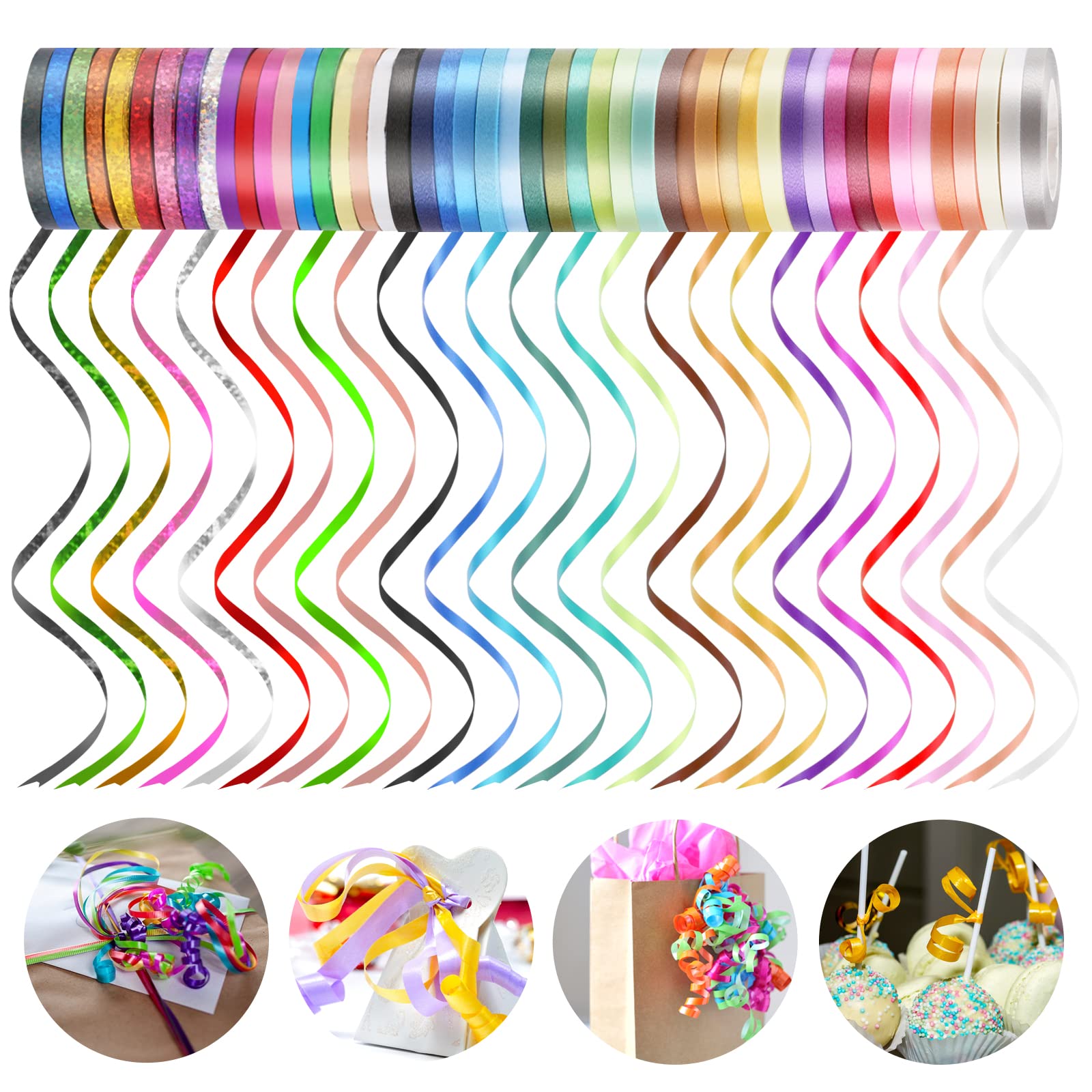 Curling Ribbons, 48 Colors 5mm 11 Yards Gift Wrapping Ribbons for Art Crafts Bows Wedding Party Florist