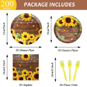 50 Guests Sunflower Bridal Birthday Party Supplies Set Summer Sunflower Plates Napkins Party Supplies Sunflower Decoration Sunflower Bridal Party Tableware for Men Women Boy Girl Sunflower 200 PCS