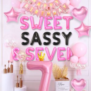 42 PCS Sweet Sassy & Seven Birthday Decoration Sweet Seven Birthday Balloons 7 Years Old Birthday Decoration Girls 7th Birthday Decoration