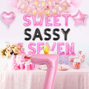 42 PCS Sweet Sassy & Seven Birthday Decoration Sweet Seven Birthday Balloons 7 Years Old Birthday Decoration Girls 7th Birthday Decoration