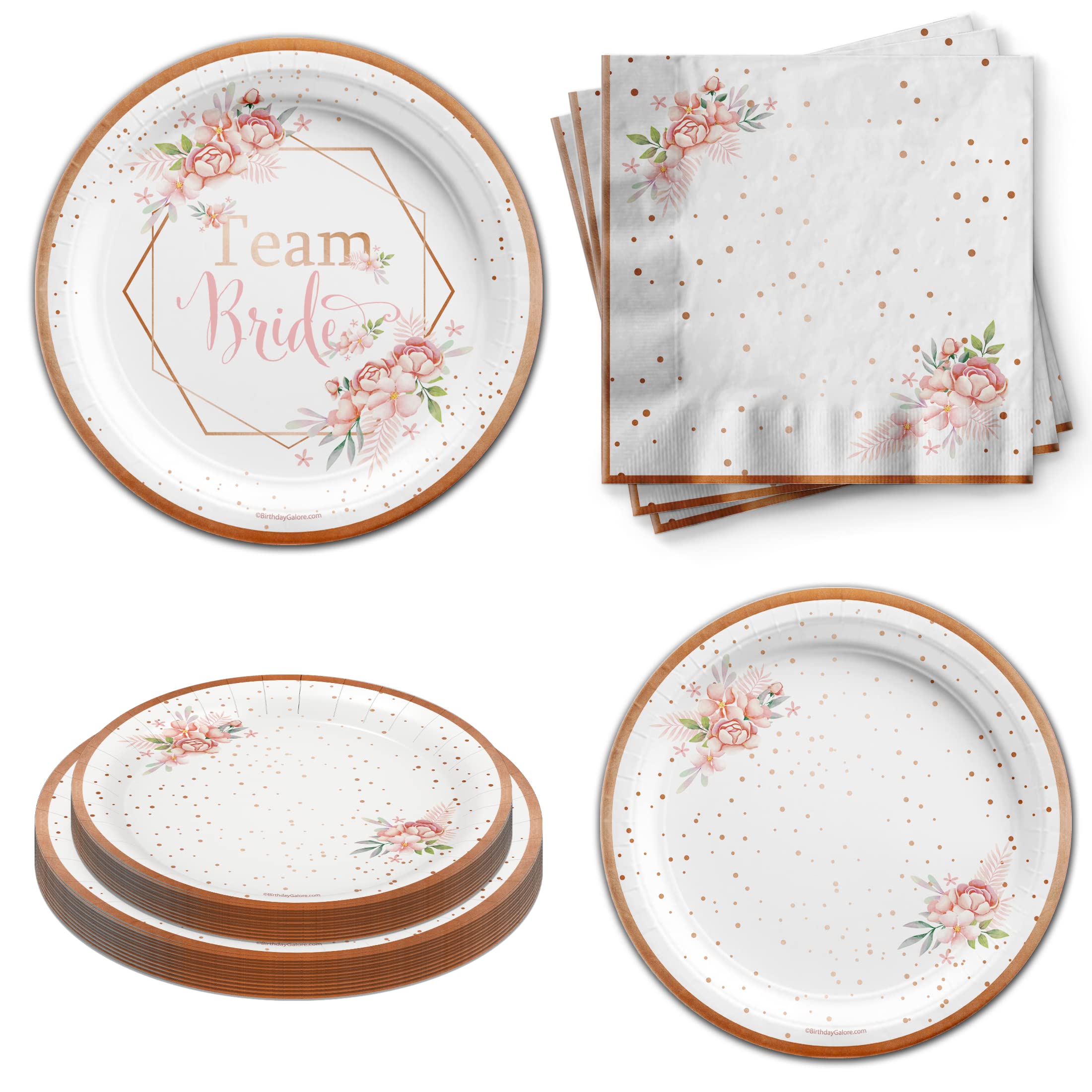 Team Bride Floral Bridal Shower Party Supplies Set Plates and Napkins Kit for 24