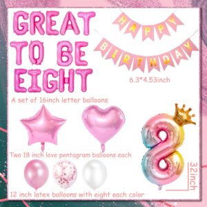 42 PCS Great to Be Eight Birthday Decoration Girls Eight is Great Birthday Balloons 8 Years Old Birthday Decoration Girls 8th Birthday Decoration