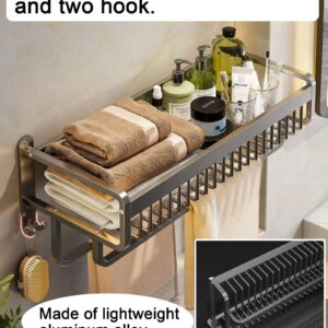 xicveiuz 23 Inches Bathroom Shelves, Shower Shelf with 2 Towel Bar, Towel Rack with Shelf, Towel Holder with Hooks for Bath Wall Mounted, Bathroom Towel Organizer Storage for Towels, Black