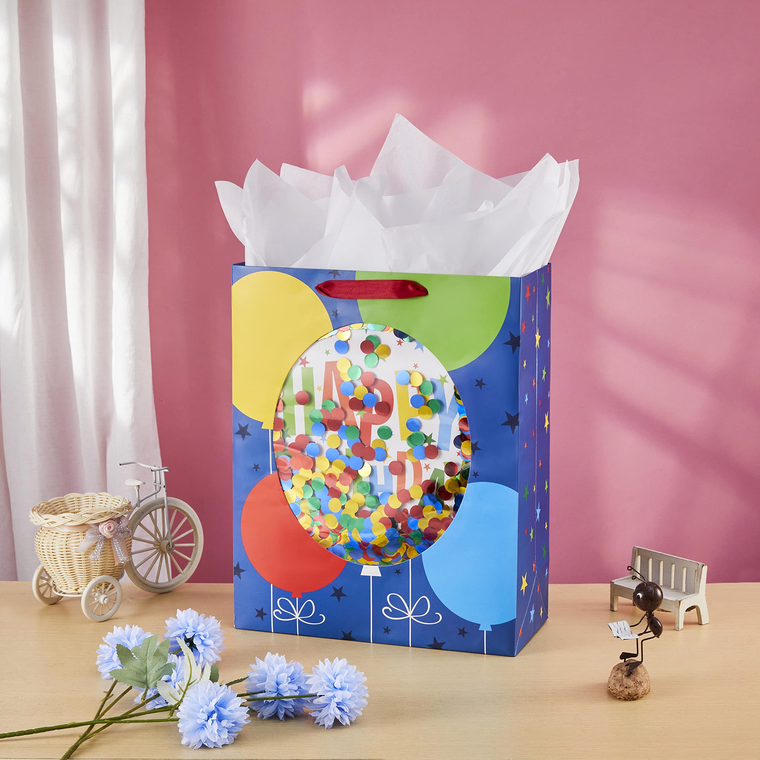 SUNCOLOR 16" Extra Large Gift Bag for Birthday Party Bag With Tissue Paper(Blue)