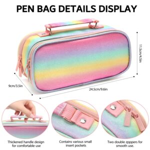 Ayieyill Big Capacity Pencil Case,Large Storage Pencil Pouch Pen Case Bag with Zipper,Cute Pencil Case for School College Student Office Supplies Girls Teen Kids Adult(Rainbow Pink)