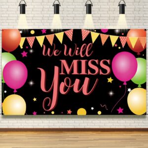 we will miss you banner, going away party decorations, backdrop photo props for graduation farewell retirement goodbye promotion new job party decor supplies for inside outside, fabric, vicycaty