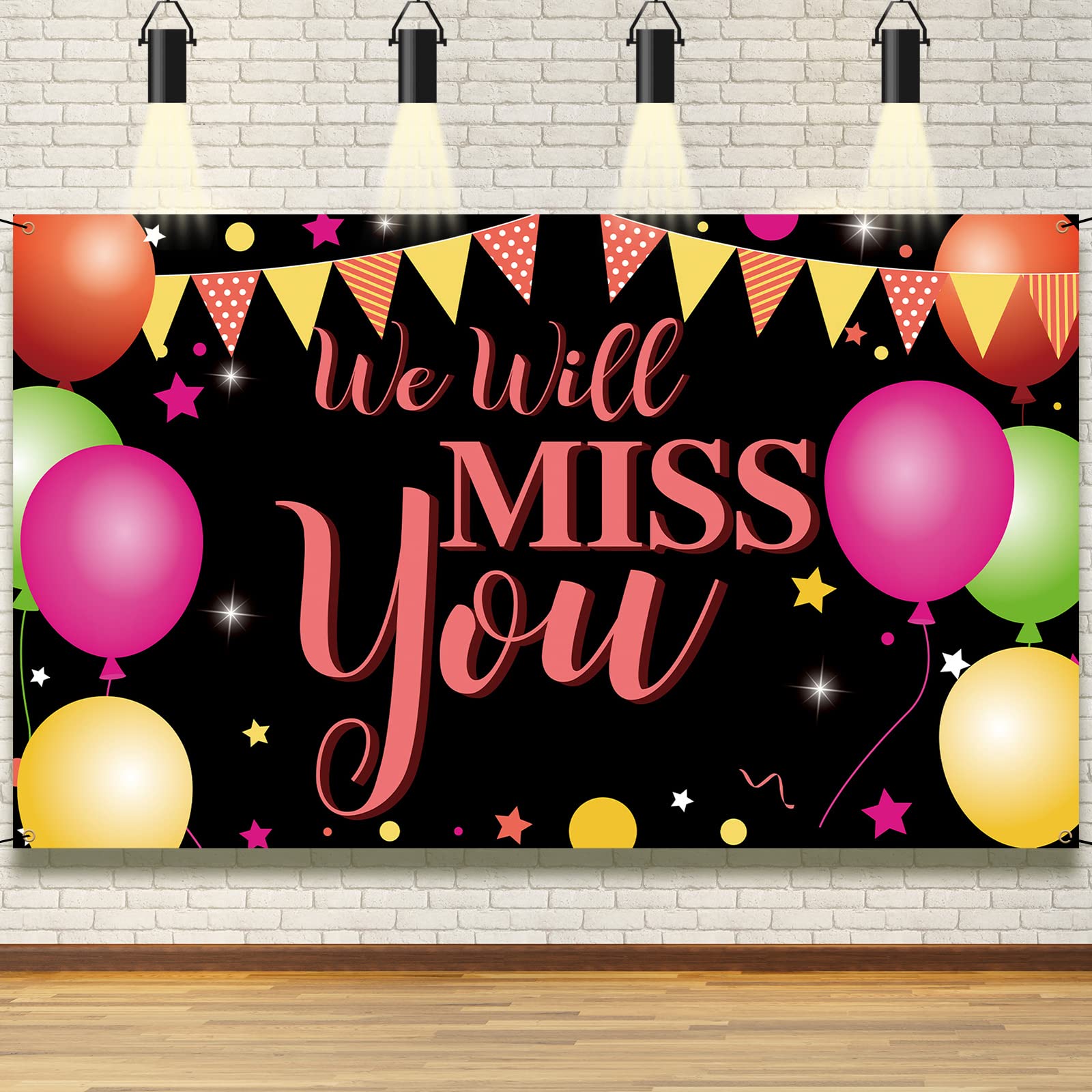 We Will Miss You Banner, Going Away Party Decorations, Backdrop Photo Props for Graduation Farewell Retirement Goodbye Promotion New Job Party Decor Supplies for Inside Outside, Fabric, Vicycaty