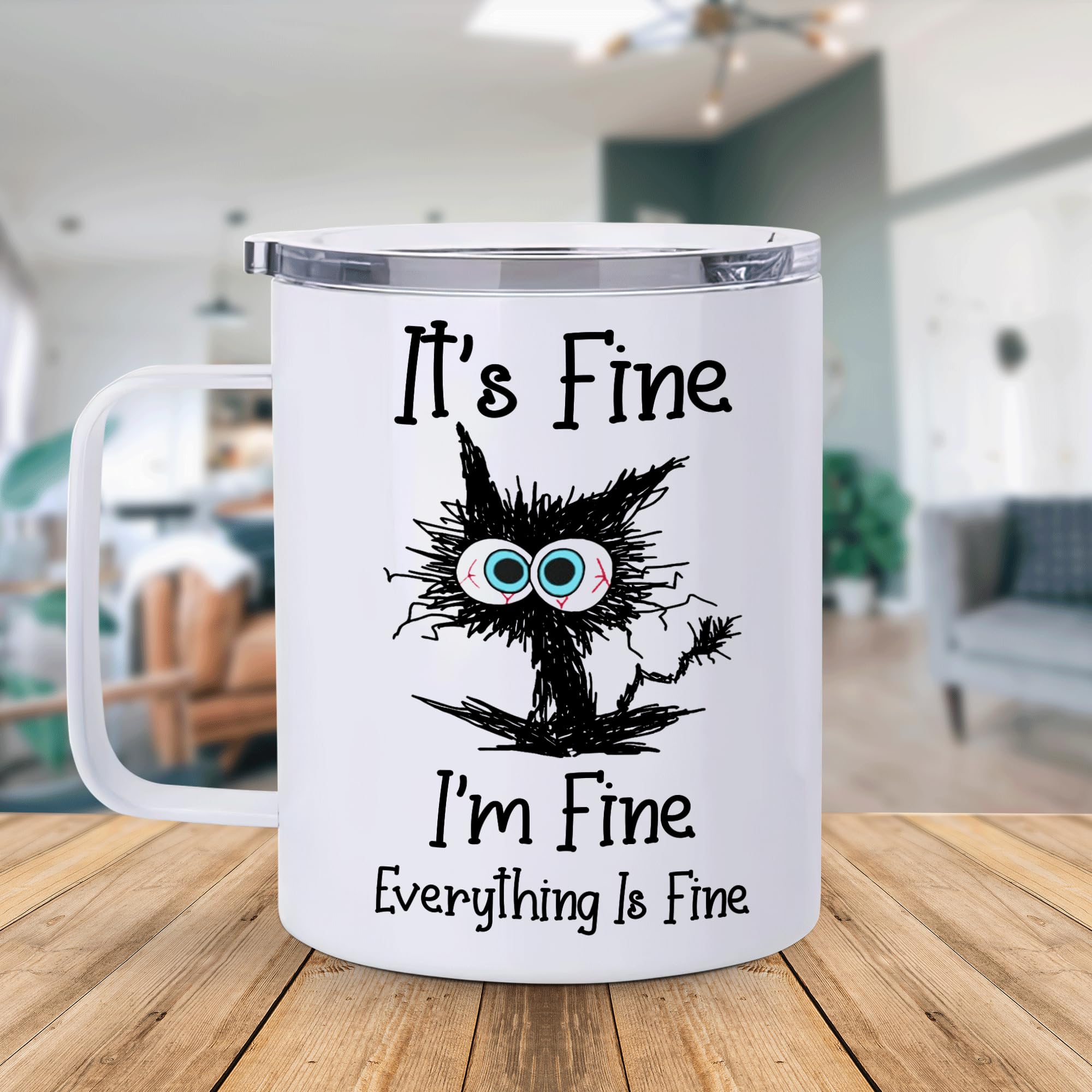 Hyturtle Funny Cat Gifts For Cat Lover, It's Fine I'm Fine Everything Is Fine Coffee Tumbler Cup Mug Stainless Steel 12oz, Cat Gifts For Women, Gift For Animal Lover On Birthday Christmas