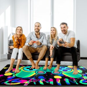 SEBKQ Blacklight Gaming Area Rug, UV Reactive 3D Game Controller Rug, Large Non-Slip Carpet for Boy and Girl Game Room Decor, 70in×47in×0.39in