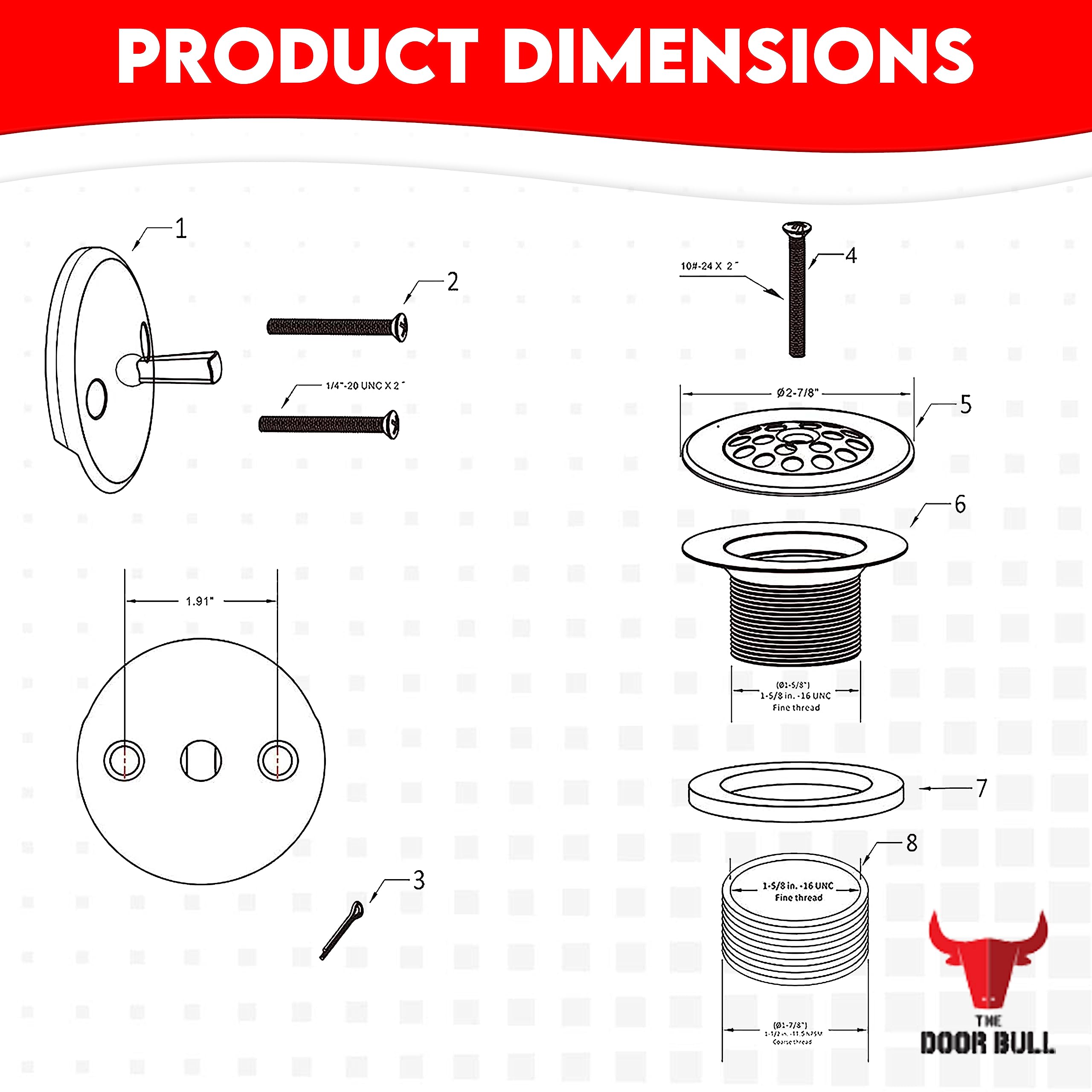 Trip Lever Tub Trim Kit Set with Two Hole Overflow Face Plate, Trip Lever Bathtub Drain with Strainer, Overflow and Matching Screws - Oil Rubbed Bronze