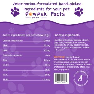 PawPuk Paws Skin Health Vitamins Supplements for Dogs, Radiant Skin & Coat, Reduced Itching Shedding, Healthy Immune System, Natural Antioxidants, EPA, DHA, Omega 3 Fatty Acids, 90 Soft Chews