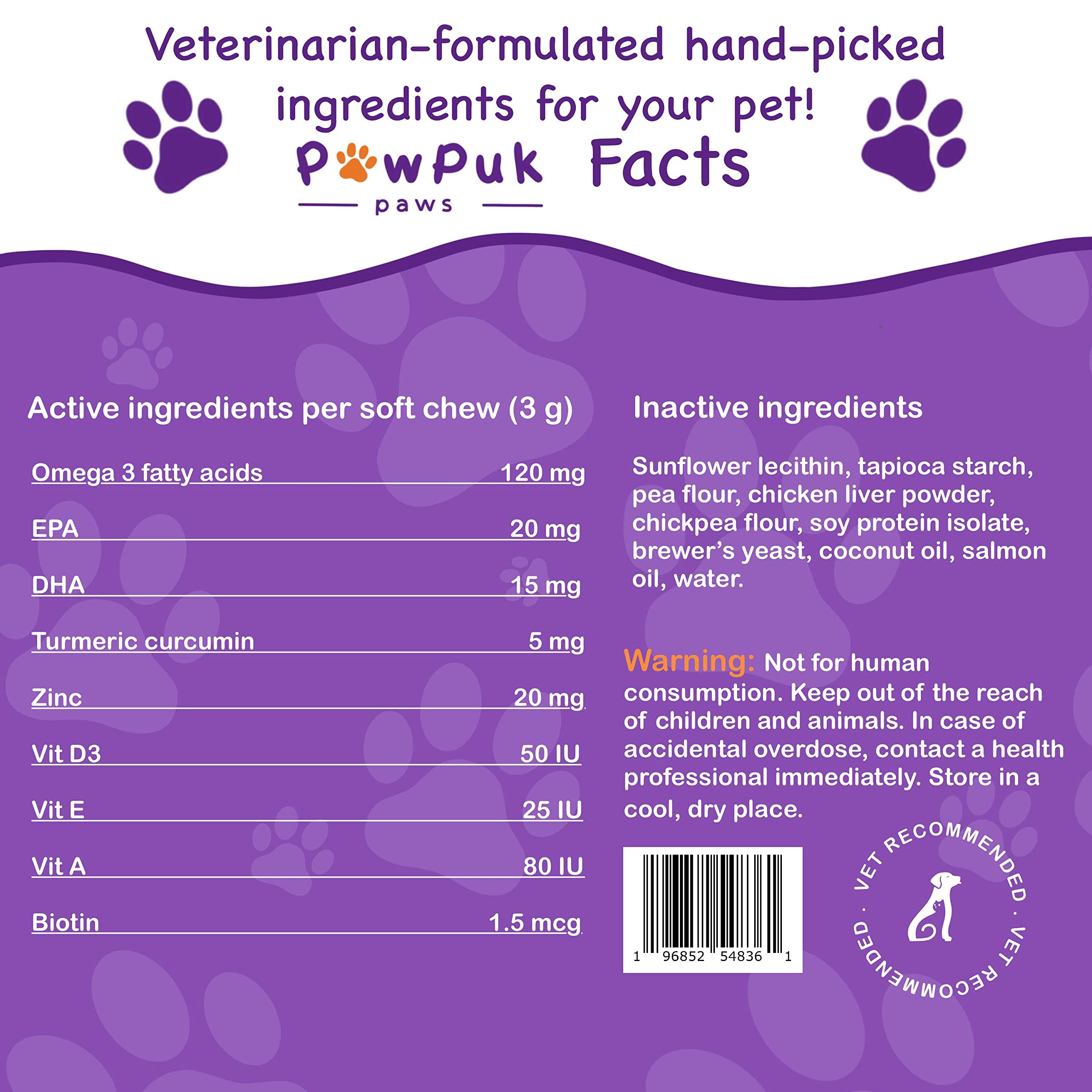 PawPuk Paws Skin Health Vitamins Supplements for Dogs, Radiant Skin & Coat, Reduced Itching Shedding, Healthy Immune System, Natural Antioxidants, EPA, DHA, Omega 3 Fatty Acids, 90 Soft Chews