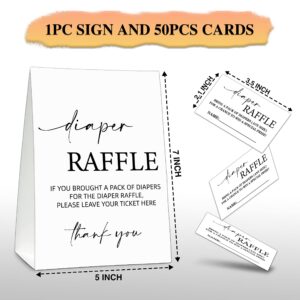 Baby Shower Game Card Set, Diaper Raffle Tickets and Sign, Modern Black and White 1 Sign and 50 Cards, Minimalist Boy Girl Gender Neutral Baby Shower Supplies-B01