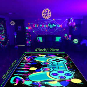 SEBKQ Blacklight Gaming Area Rug, UV Reactive 3D Game Controller Rug, Large Non-Slip Carpet for Boy and Girl Game Room Decor, 70in×47in×0.39in