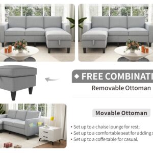 Youmumeub Convertible Sectional Sofa Couch, L-Shaped Couch 3-Seat Sofa with Storage Reversible Chaise, Sectional Couches for Living Room, Apartment and Small Space (Light Gray)