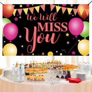 We Will Miss You Banner, Going Away Party Decorations, Backdrop Photo Props for Graduation Farewell Retirement Goodbye Promotion New Job Party Decor Supplies for Inside Outside, Fabric, Vicycaty