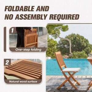 Devoko Outdoor 3 Piece Folding Patio Bistro Set Acacia Wood Bistro Table and Chairs Set of 2 for Garden Poolside Backyard Balcony Porch Deck