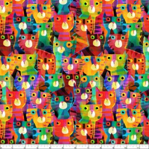 cotton colorful cats packed animals pets catsville multicolor cotton fabric print by the yard (53483d-4)