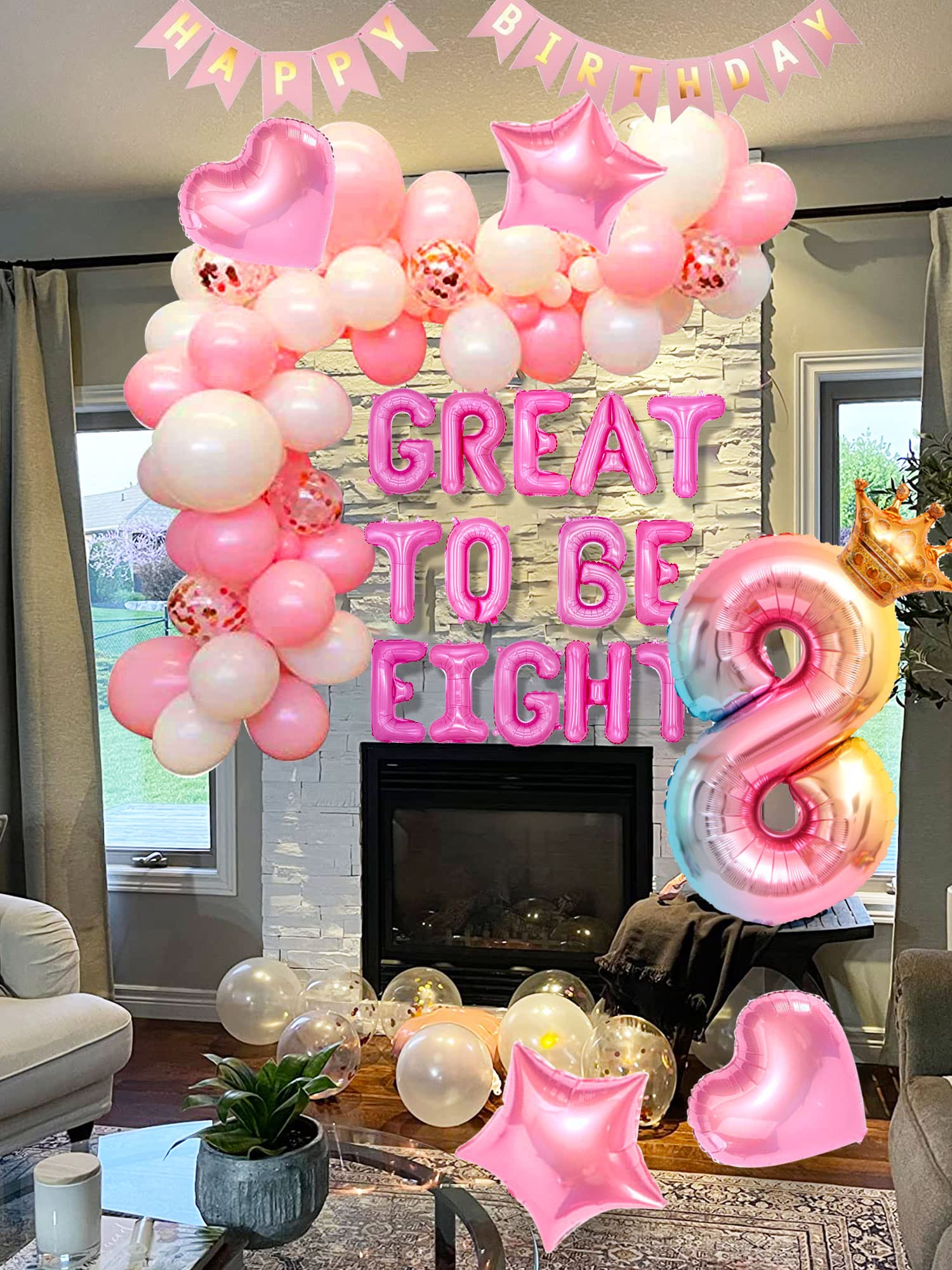 42 PCS Great to Be Eight Birthday Decoration Girls Eight is Great Birthday Balloons 8 Years Old Birthday Decoration Girls 8th Birthday Decoration