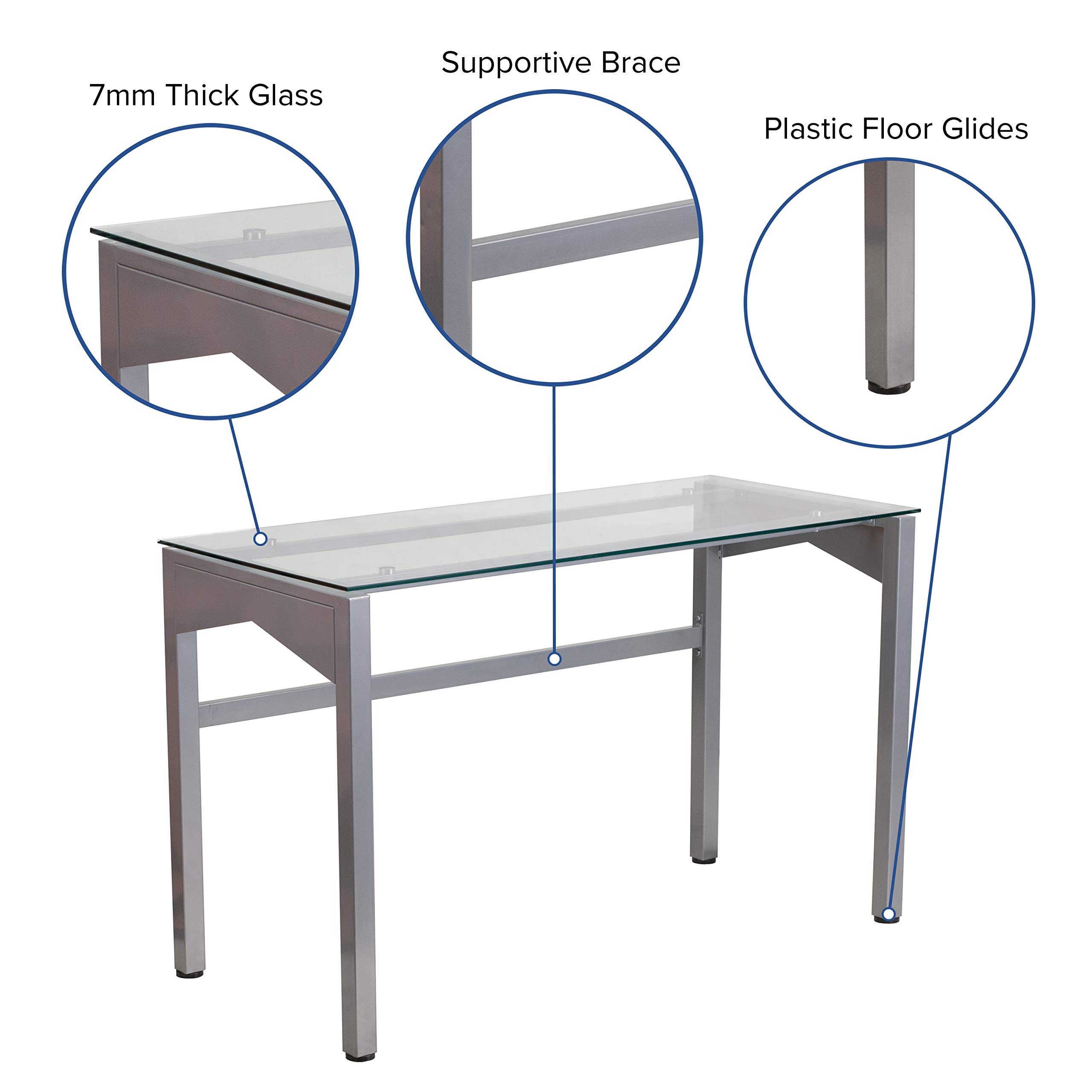 EMMA + OLIVER Desk with Clear Tempered Glass Top