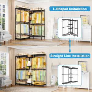 Ulif E4 Clothes Rack, Heavy-Duty Garment Rack, Metal Freestanding Clothing Organization Storage System Can Be L-Shaped with Shelves and Hangers, Max Load 920lbs, 71.6" W x 14.5" D x 79.3" H, Black