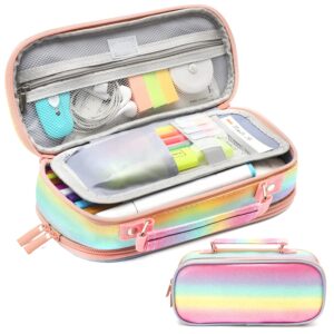 ayieyill big capacity pencil case,large storage pencil pouch pen case bag with zipper,cute pencil case for school college student office supplies girls teen kids adult(rainbow pink)